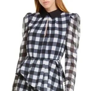 Self-Portrait Gingham Asymmetrical Peplum Blouse